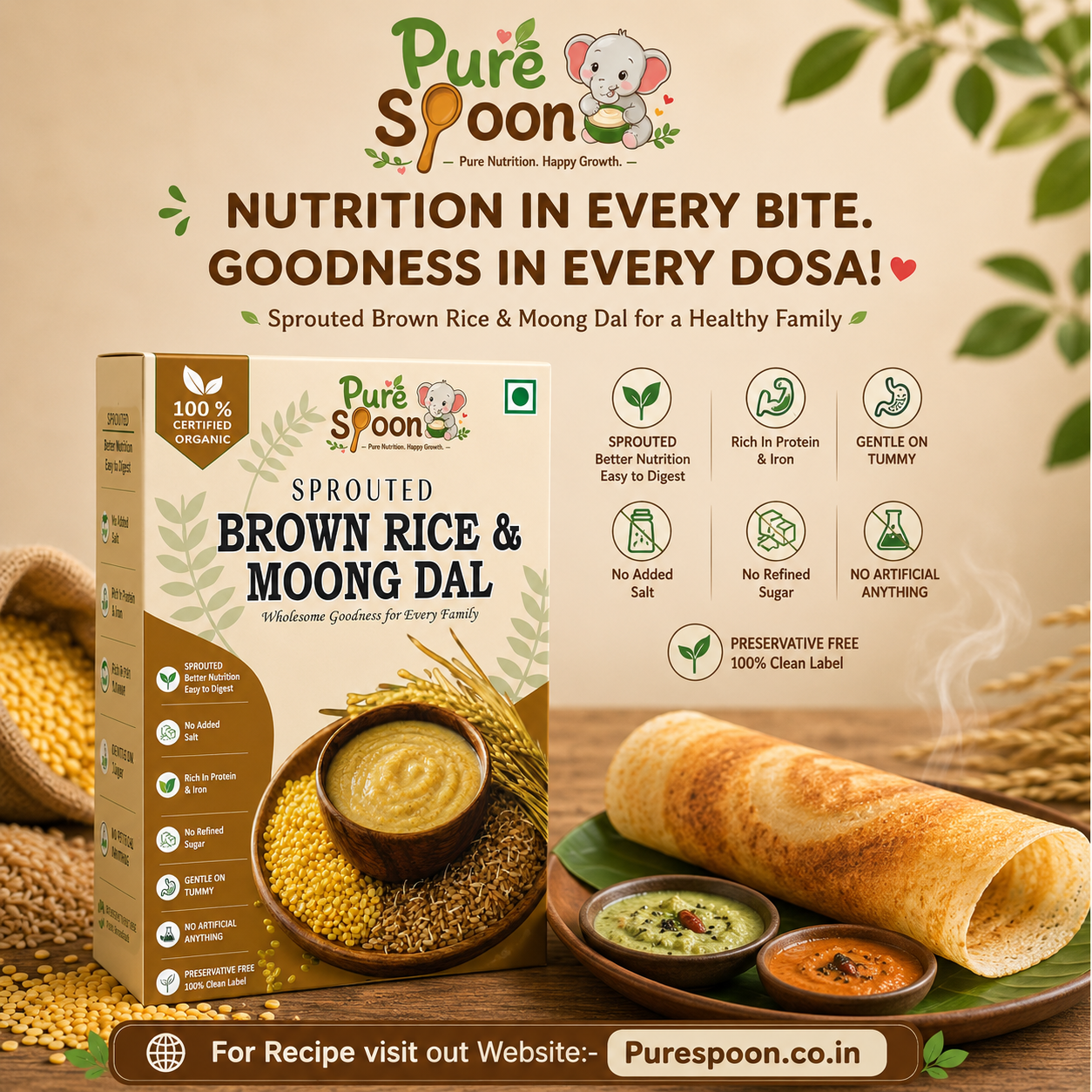 Crispy Dosa using Sprouted Brown Rice and Moong Dal Mix